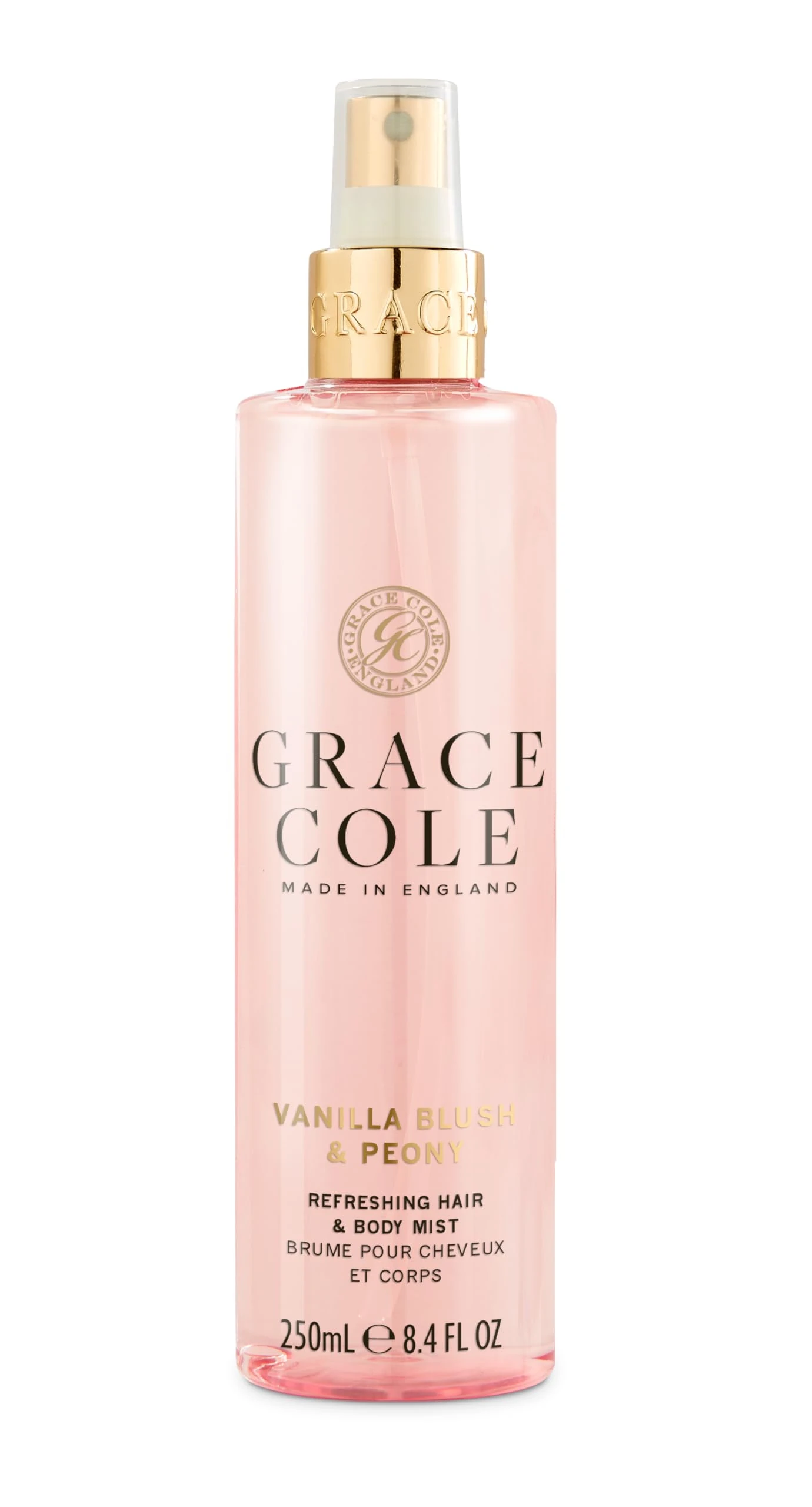 Grace Cole Body Spray 250ml - Vanilla Blush & Peony Fragrance - Womens Hair & Body Mist - Refreshing, Moisturising Spray With Essential Oils - Vegan - Made In England