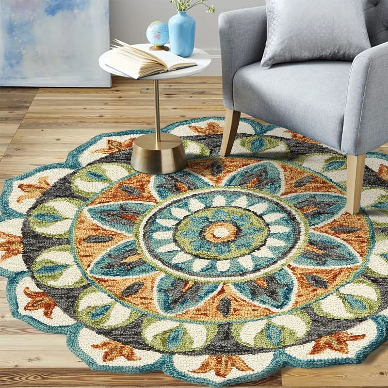 L.R. Resources, Inc Lizett Area Rug, 4' Round, Rust/Teal