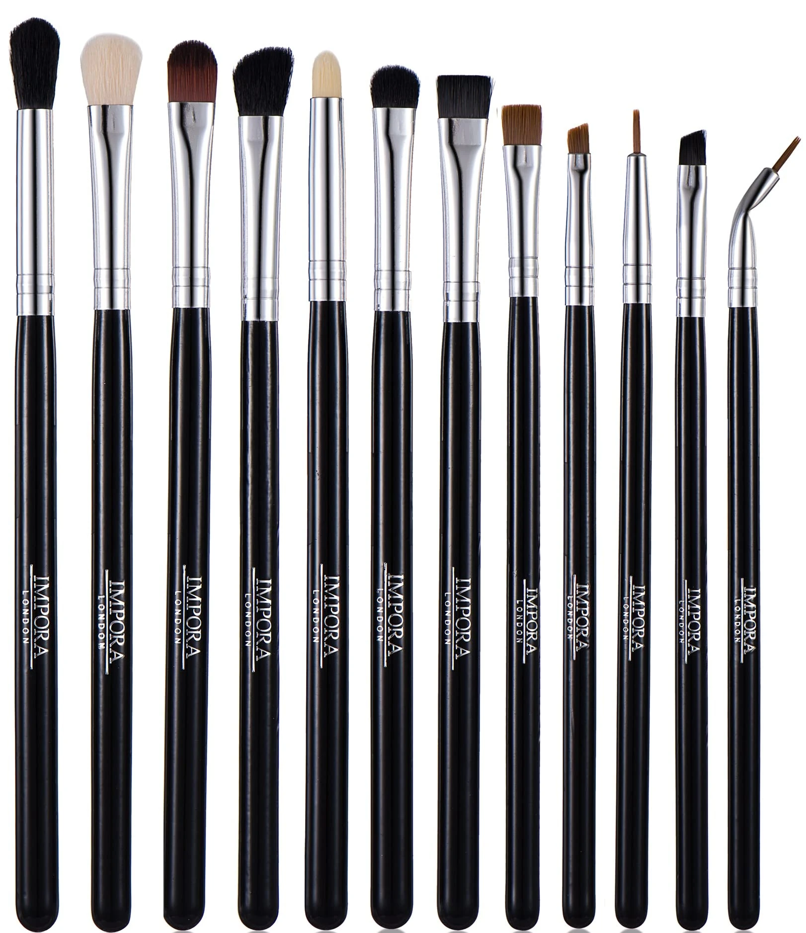 Impora London Eye Makeup Brush Set - Includes Eyeshadow, Blending, Crease & Eyeliner Brushes [12 Pieces]