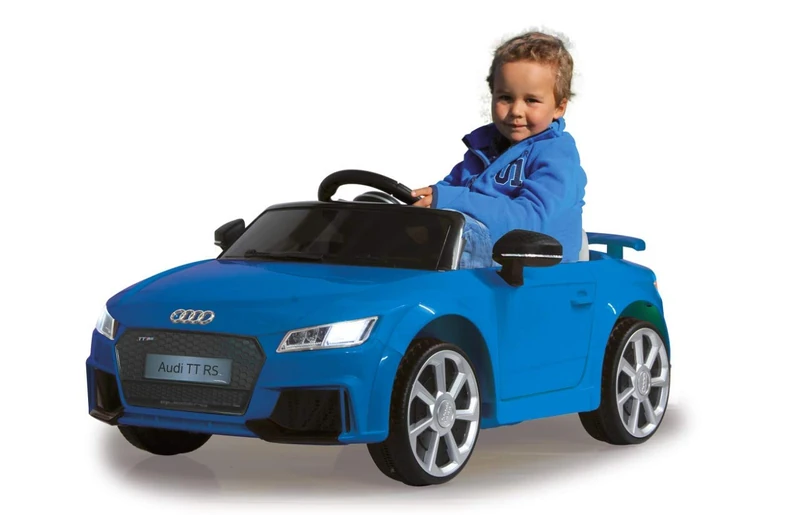 Jamara 460279 460277 – Ride-on Audi TT RS 12V – Soft Start, 2-Speed, Ultra-Grip Rubber Belt, Aux and USB Port, LED, 2 Powerful Drive Motors and Batter for Driving Time of Op to 90 min, Blue