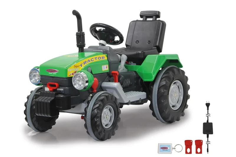 Jamara 460276 – Ride-on Tractor Power Drag 12V – 2 Speed, Gas Pedal, Break, 2 Powerful Drive Motors & Battery, Up to 90 min Driving Time, Sound, Key System, Adjustable Seat