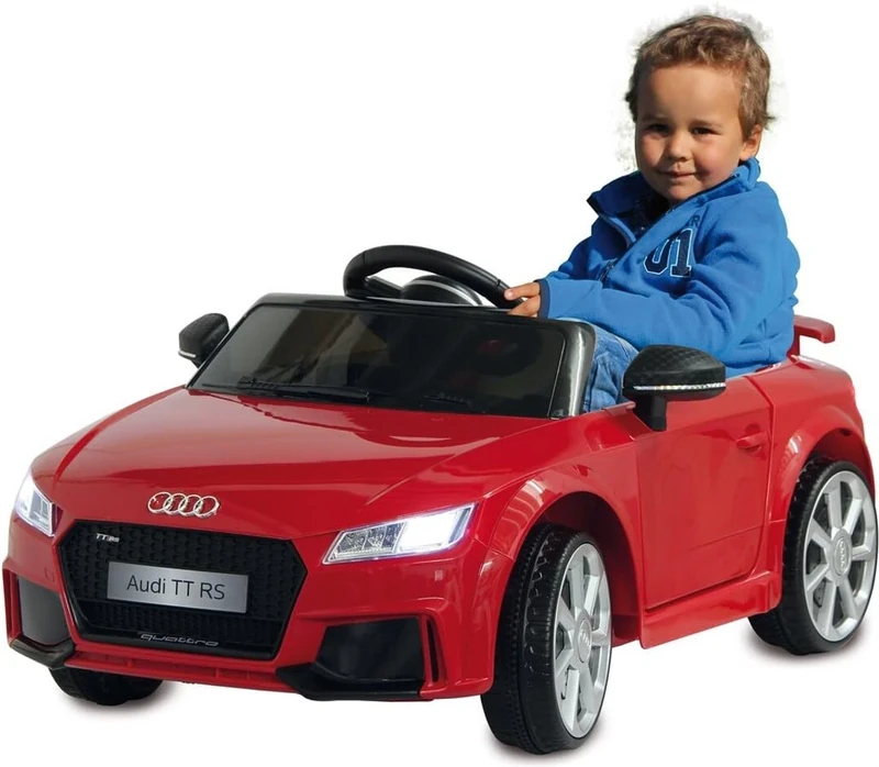 Jamara 460277 – Ride-on Audi TT RS 12V – Soft Start, 2-Speed, Ultra-Grip Rubber Belt, Aux and USB Port, LED, 2 Powerful Drive Motors and Batter for Driving Time of Op to 90 min, Red