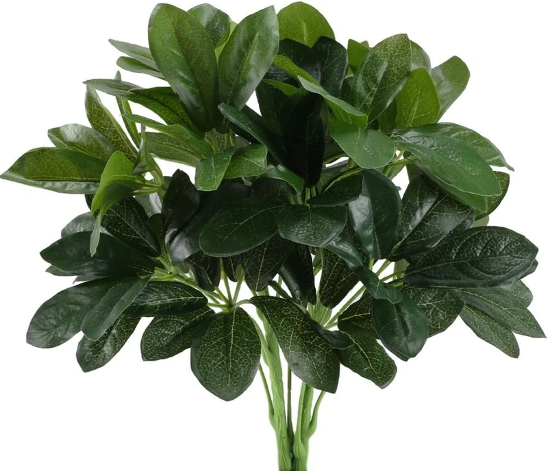 GTIDEA Artificial Shrubs Plants Fake Silk Schefflera Bushes Real Touch Faux Greenery Leaf Arrangements Indoor Outdoor Garden Office Home Table Centerpieces Wall Hanging Décor 2pcs