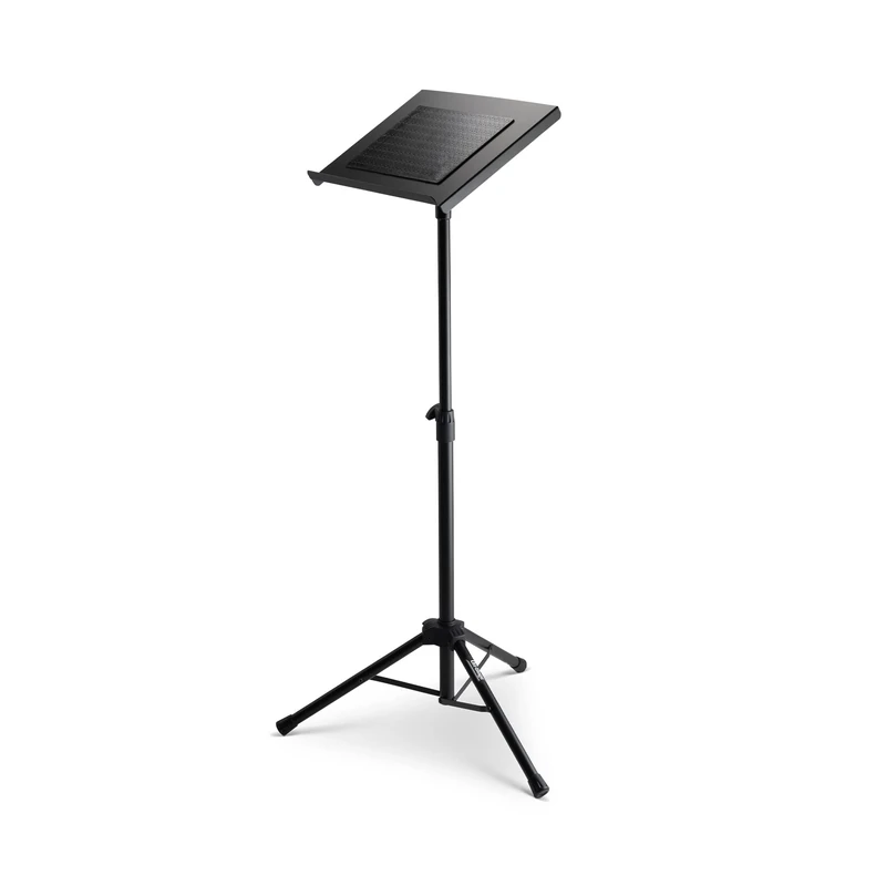 OnStage LPT7000 Deluxe Laptop Stand (Portable, Folding Workstation for Laptops, Tablets, Phones, Mobile Devices, and Controllers, Adjustable Height and Tilt, Nonslip Platform and Feet, Metal, Black)
