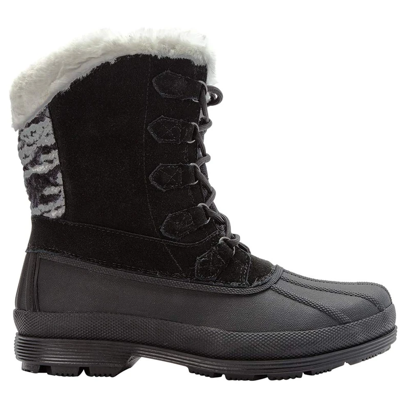 Propet Women's Lumi Tall Lace Snow Boot, Black/White, 8 2E 2E US