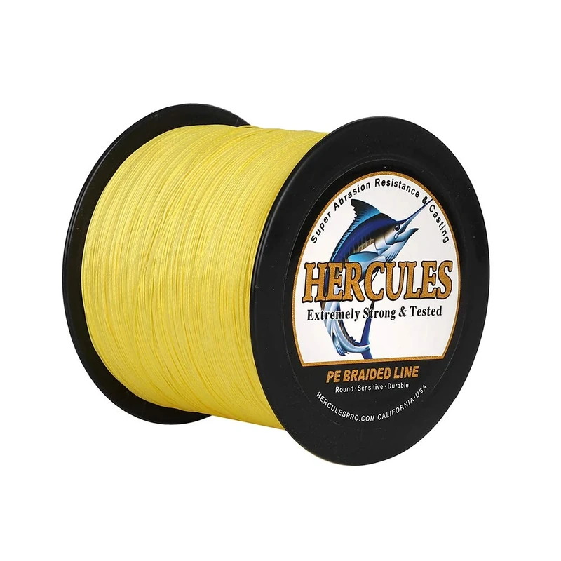 Hercules Braided Fishing Line 2000m 2187yds 6lbs-100lbs Pe Superline 4 Strands (Yellow 70lb/31.8kg 0.44mm)