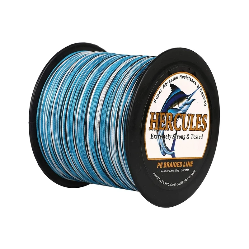 Hercules Braided Fishing Line 2000m 2187yds 6lbs-100lbs Pe Superline 4 Strands (Blue Camo 70lb/31.8kg 0.44mm)