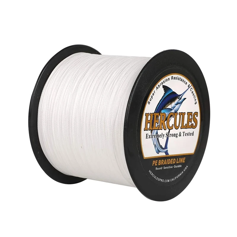 Hercules Braided Fishing Line 2000m 2187yds 6lbs-100lbs Pe Superline 4 Strands (White 70lb/31.8kg 0.44mm)