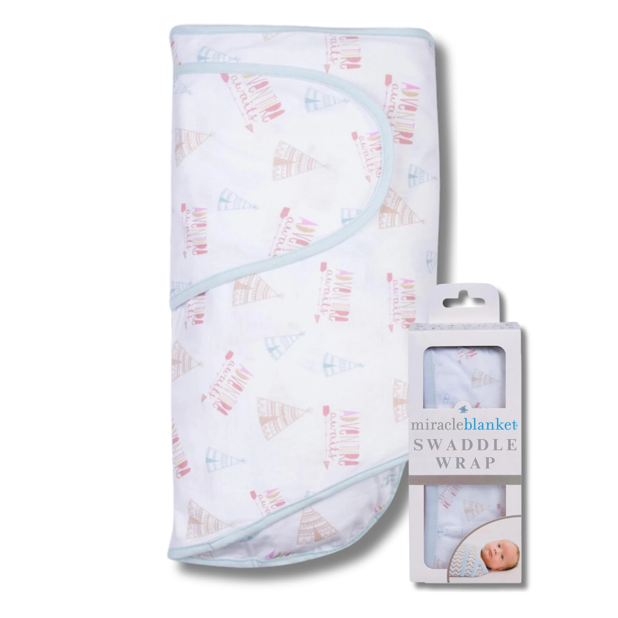 Miracle Blanket Baby Sleep Wearable Swaddle Wrap for Newborn Infant Boy or Girl 0-3 Months, Adventure Awaits