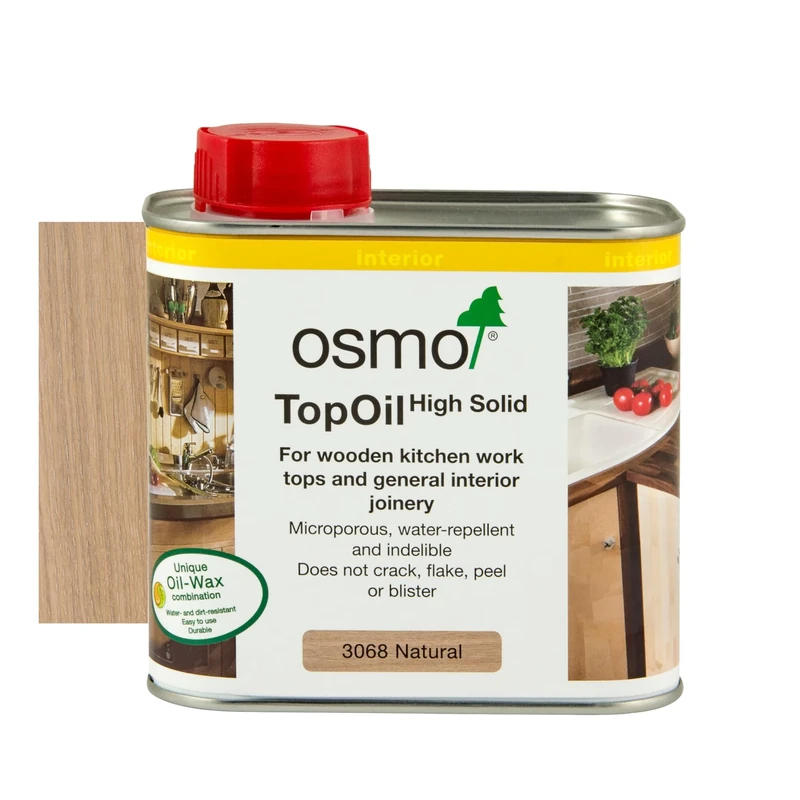 Osmo TopOil - High Solid Oil 3068, Natural Matt, 500ml - Durable Wood Oil for Wooden Kitchen Surfaces, Water-Resistant & Food Safe, Wood Treatment & Wood Finish