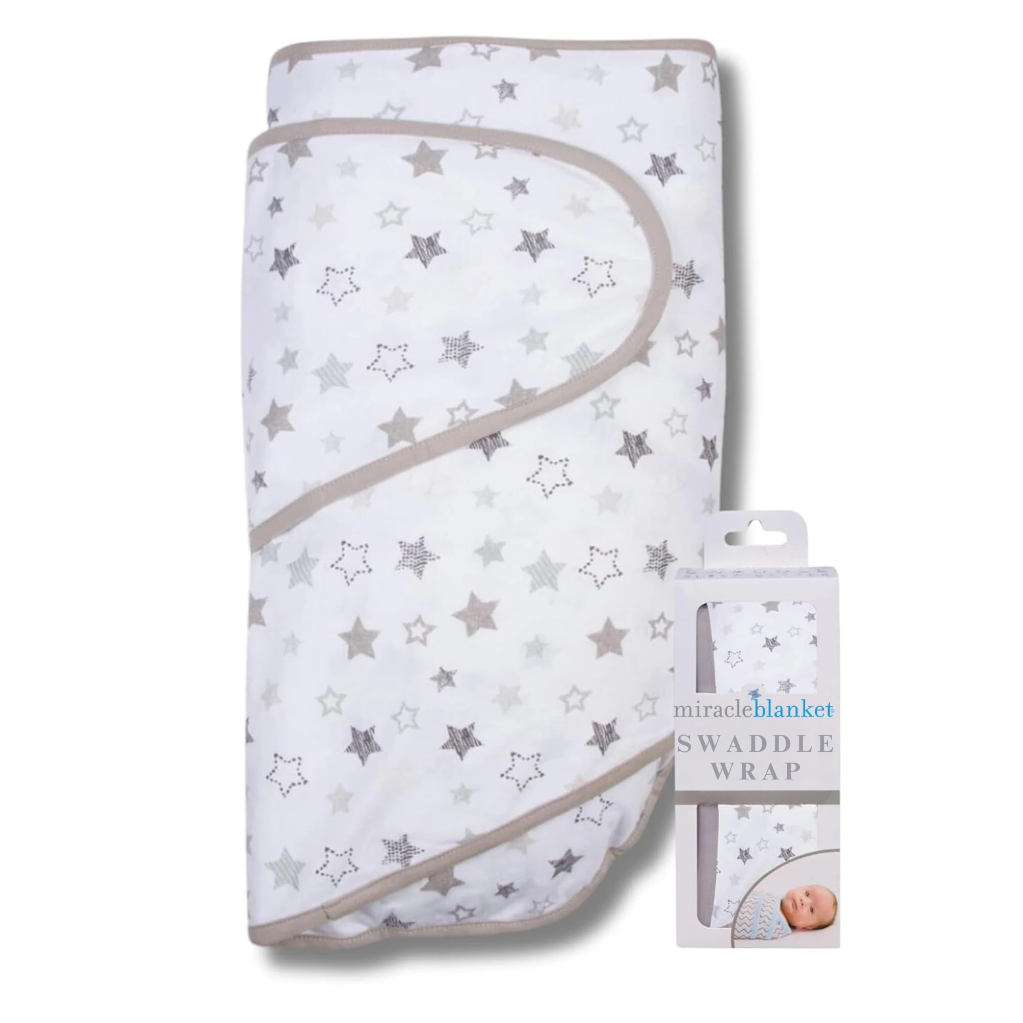 Miracle Blanket Baby Sleep Wearable Swaddle Wrap for Newborn Infant Boy or Girl 0-3 Months, Gray Stars
