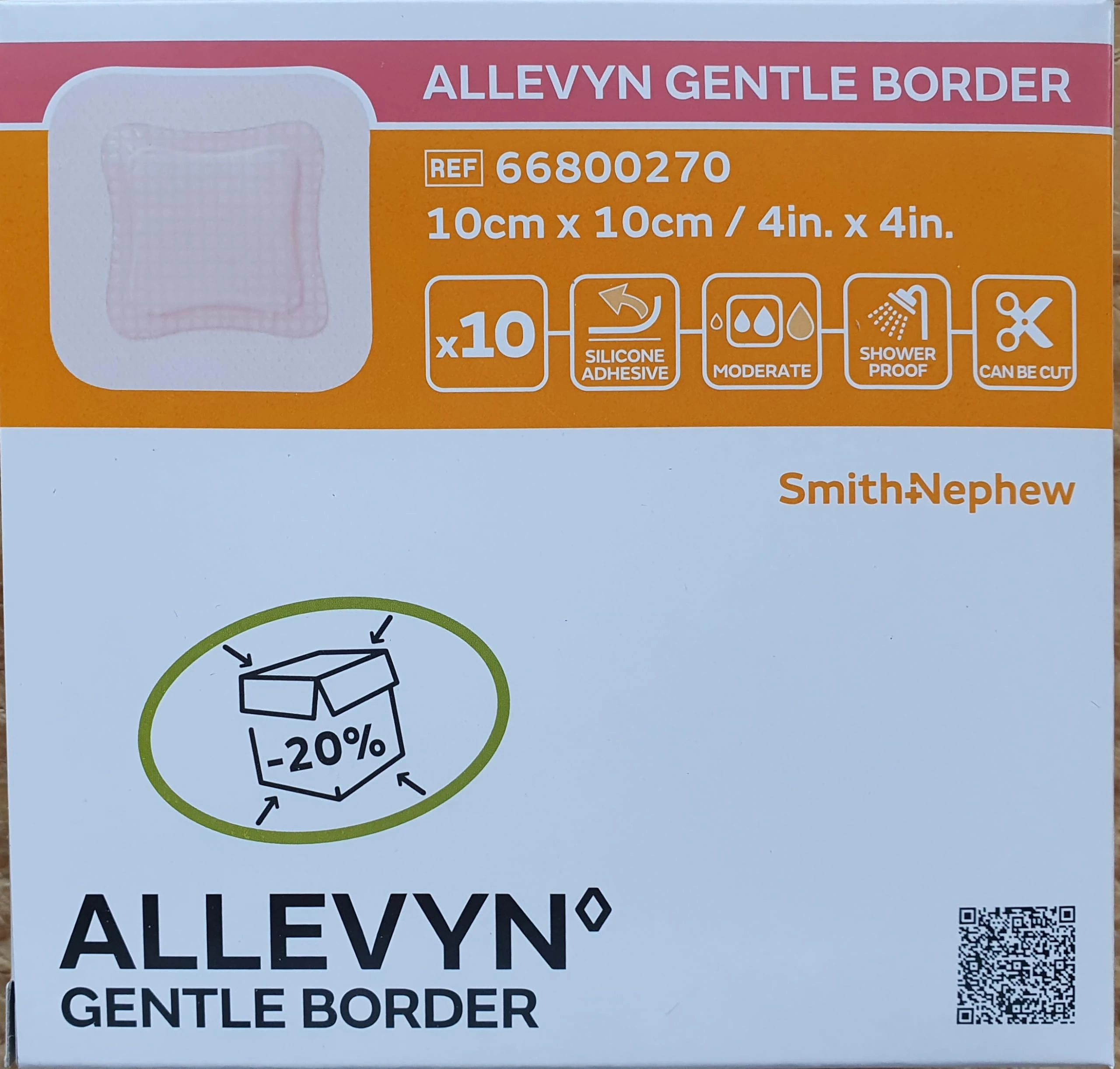 ComfortCare: ALLEVYN Gentle Border 10cm x 10cm x10 Adhesive Foam Dressing for Gentle Wound Healing
