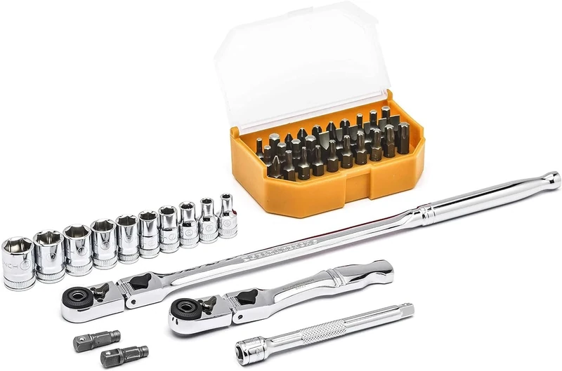 GearWrench 81032 1/4" Drive 6 Pt. Standard Slim Head Mechanics Tool Set, Metric, 45 Pc.