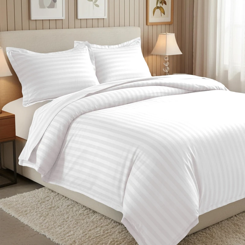 Elegant Comfort Stripe DVT K White 1509 Thread Count Egyptian Quality Silky Soft, White, King/California King