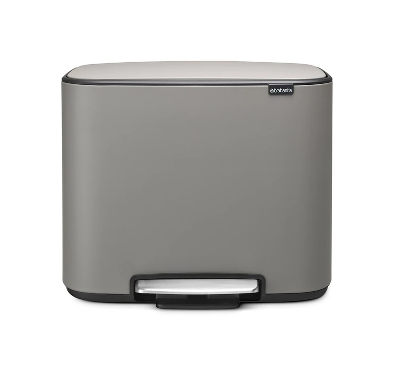 Brabantia Bo Pedal Bin - 36L Inner Bucket (Mineral Concrete Grey) Waste Kitchen Bin - Soft Closing Lid