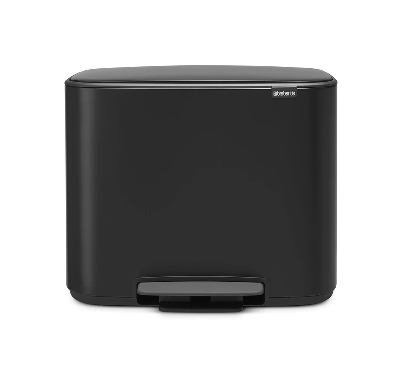 Brabantia Bo Pedal Bin - 11 + 23L Inner Buckets (Matt Black) Waste/Recycling Kitchen Bin - Soft Closing Lid