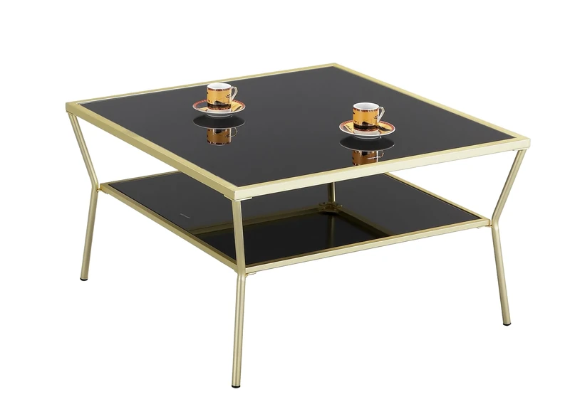 ASPECT Fusion Glass Coffee/Side End Table, Brass/Black, 70 x 70 x 40 cm