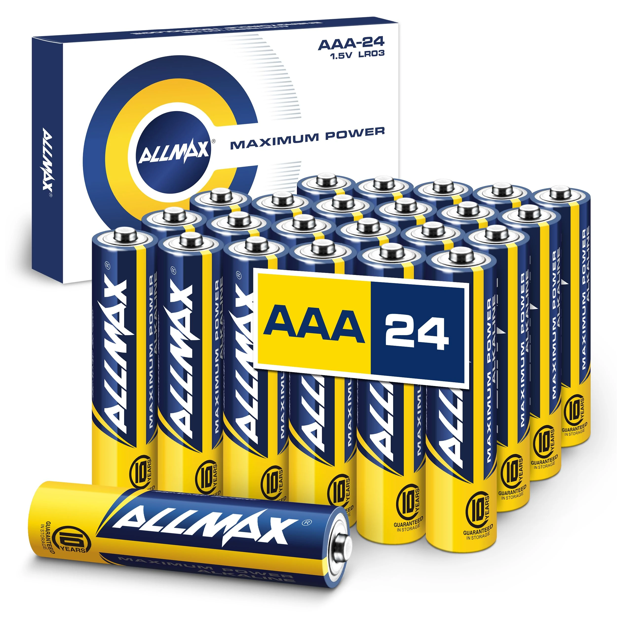Allmax AAA (LR03) Maximum Power Alkaline Triple A Batteries (24 Count) – Ultra Long-Lasting, Leakproof Design, 10-Year Shelf Life, Maximum Performance (1.5V)