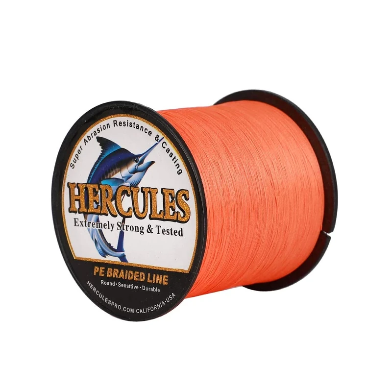 Hercules Super Cast 1000M 1094 Yards Braided Fishing Line 15 LB Test for Saltwater Freshwater PE Braid Fish Lines Superline 8 Strands - Orange, 15LB (6.8KG), 0.16MM