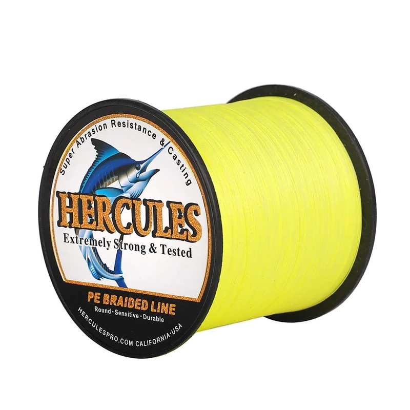 Hercules Super Cast 1000M 1094 Yards Braided Fishing Line 15 LB Test for Saltwater Freshwater PE Braid Fish Lines Superline 8 Strands - Flourescent Yellow, 15LB (6.8KG), 0.16MM
