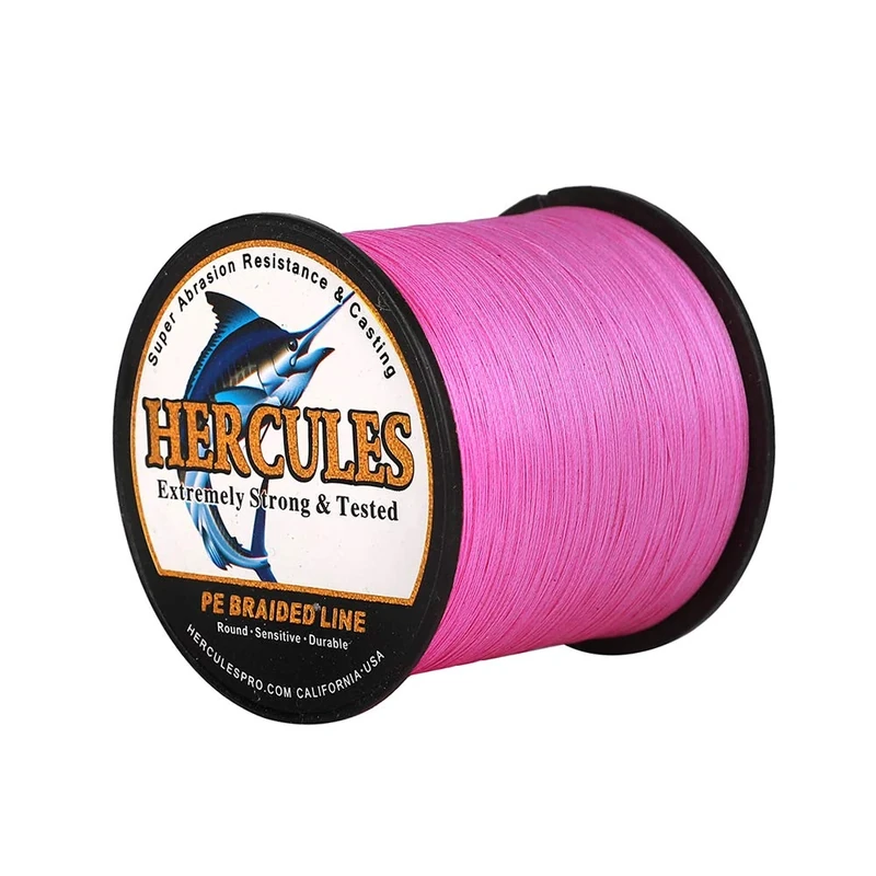 Hercules Super Cast 1000M 1094 Yards Braided Fishing Line 15 LB Test for Saltwater Freshwater PE Braid Fish Lines Superline 8 Strands - Pink, 15LB (6.8KG), 0.16MM