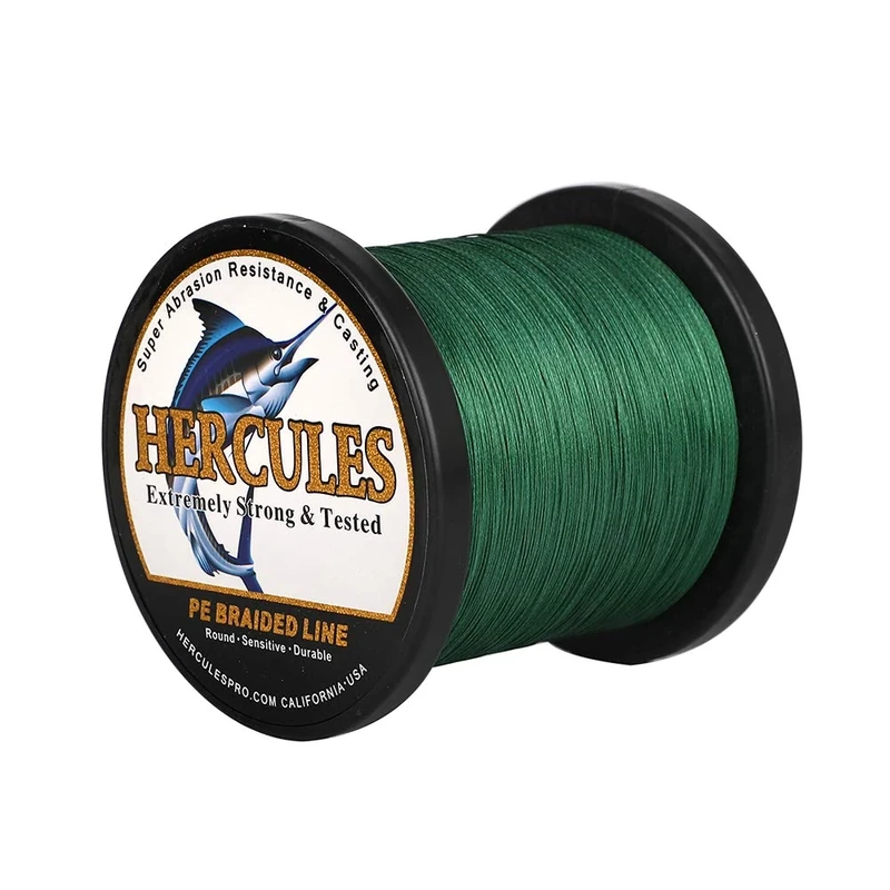 Hercules Braided Fishing Line 1500m 1640yds 10lbs-200lbs Pe Superline 8 Strands (Green 40lb/18.1kg 0.32mm)