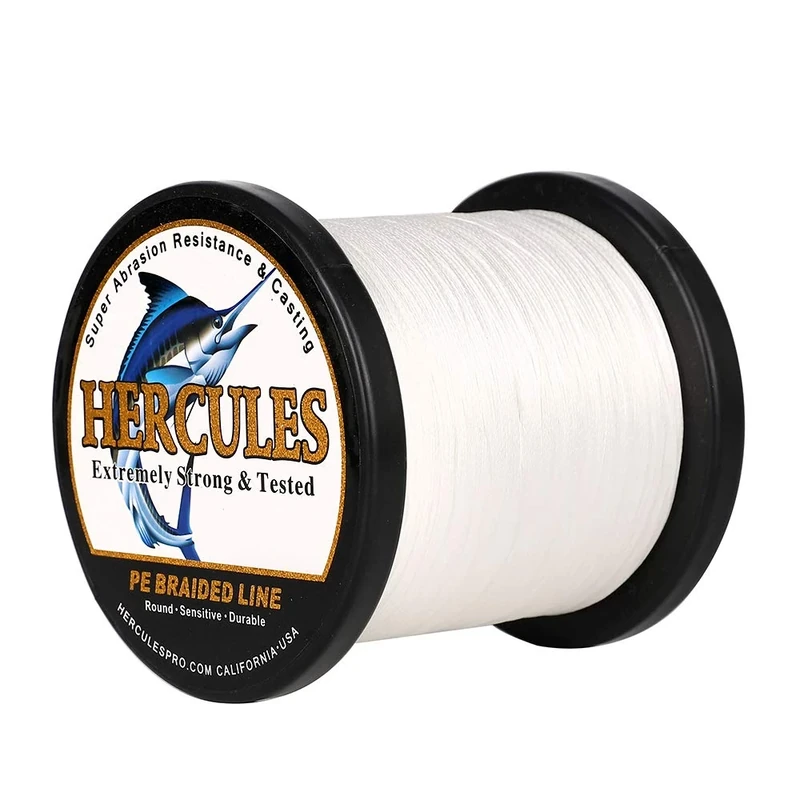 Hercules Braided Fishing Line 1500m 1640yds 10lbs-200lbs Pe Superline 8 Strands (White 40lb/18.1kg 0.32mm)
