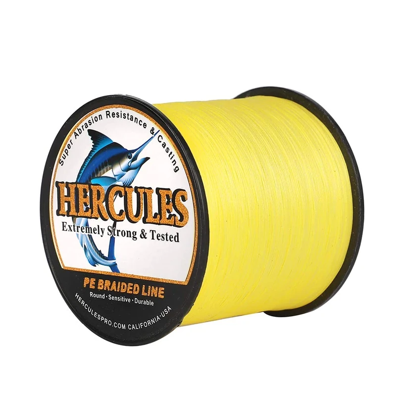 Hercules Super Cast 1000M 1094 Yards Braided Fishing Line 15 LB Test for Saltwater Freshwater PE Braid Fish Lines Superline 8 Strands - Yellow, 15LB (6.8KG), 0.16MM