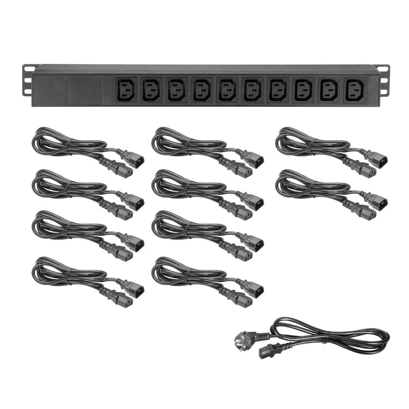 Adam Hall Cables 87471 IEC - 19" Power Strip 1U 10-way with C13 cold device sockets