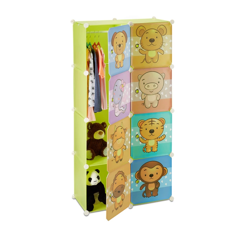 Relaxdays Kid’s Shelf with Animal Print, Modular Plastic Wardrobe with Doors, Children’s Cabinet, Clothes Rail