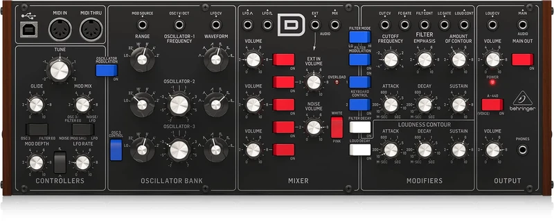 Behringer MODEL D Analog Synthesizer Module, 3 VCOs, Ladder-Style Filter, LFO, Eurorack Compatible Format