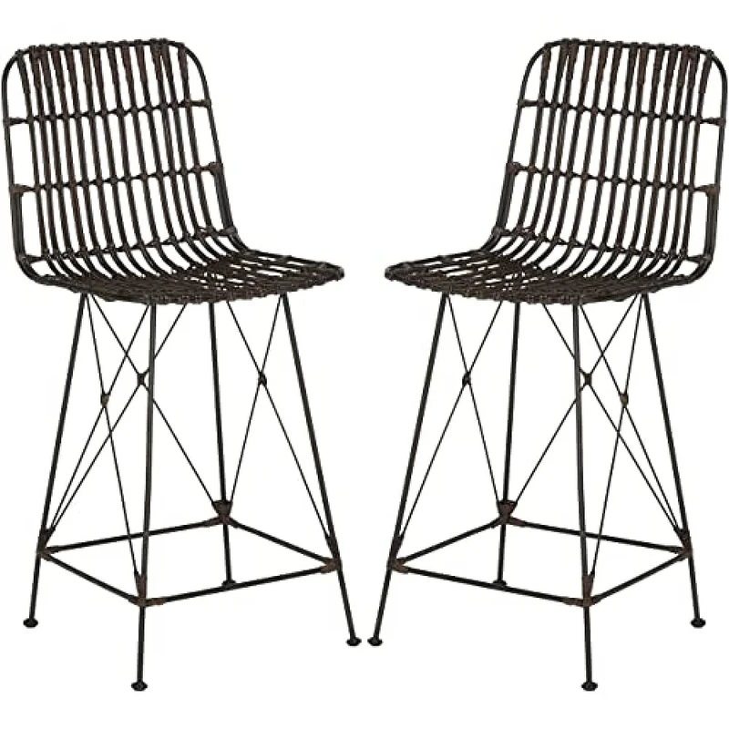SAFAVIEH Modern Bar & Counter Stools - Set of 2 - with a Back, in Brown and Black