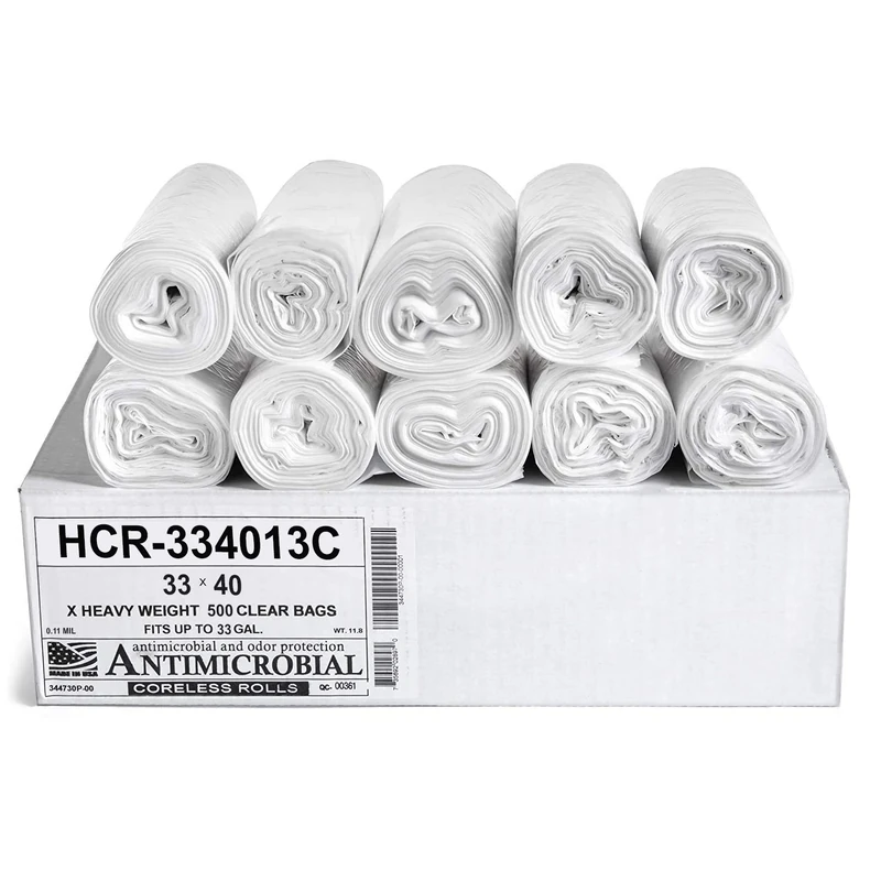 Aluf Plastics HCR-334013C High Density Star Sealed Coreless Roll Bags, 33 gal, Polyethylene, 33" x 40", Clear (Pack of 500)