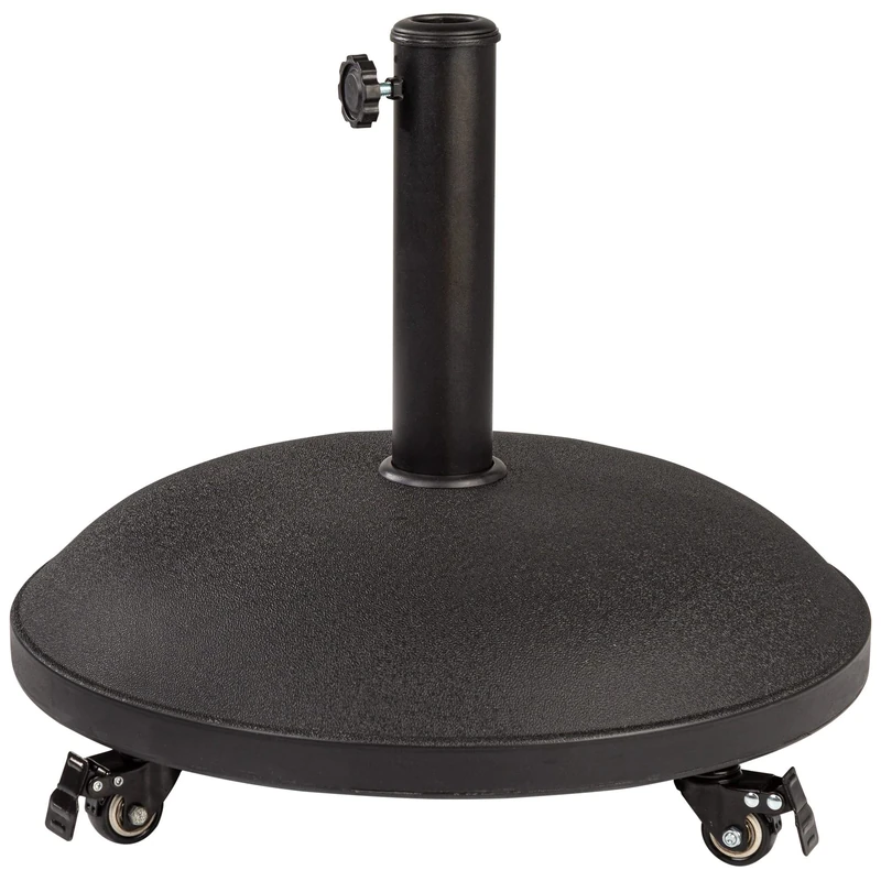 Aktive Round Parasol Stand with Wheels, Cement Base 25 kg, Adjustable Steel Tube Ø35-48 mm, Weatherproof, Diameter 50 cm, Colour Black (53899)