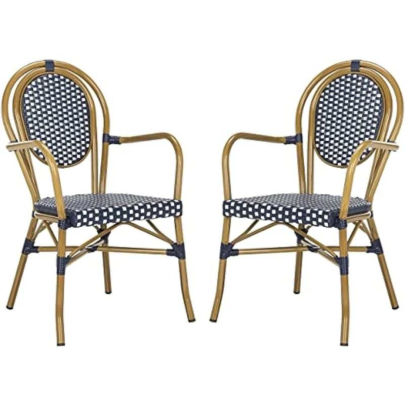 SAFAVIEH Poly-Rattan Outdoor Dining Chairs - Set of 2, in Navy and White