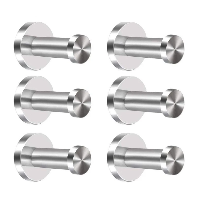 KINDPMA Robe Hook 6pcs 304 Stainless Steel Coat Hooks Wall-Mount Door Hooks Chrome Cylinder Towel Hook Heavy Duty Brushed Nickel Dressing Gown Hooks for Doors Bathroom Lavatory Closets(2inch/5cm)