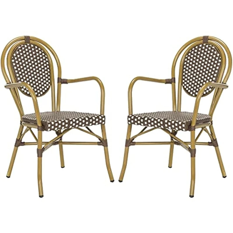 SAFAVIEH Poly-Rattan Outdoor Dining Chairs - Set of 2, in Brown and White
