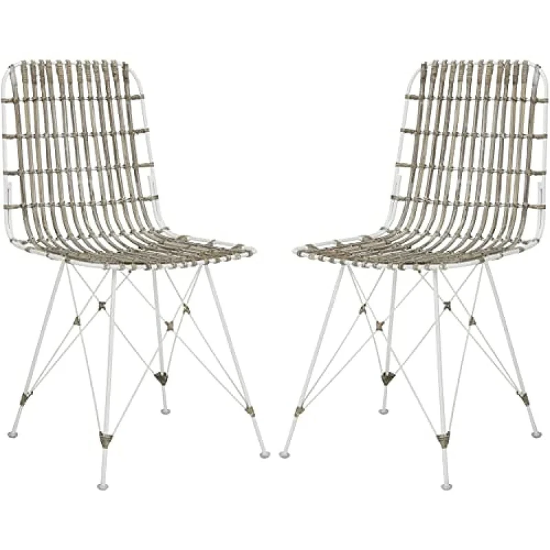 Safavieh Set of 2 Metal Dining Chairs, in White and White, 50 X 45 X 85