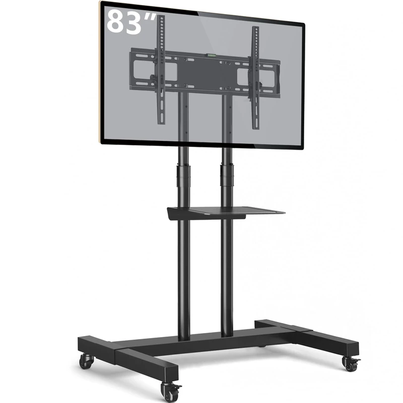 TAVR Furniture Mobile TV Stand Rolling TV Cart Floor Stand with Mount on Lockable Wheels Height Adjustable for 32-80 Inch TV Stand Flat Screen or Curved TVs Monitors Display Trolley Loading 110 lbs
