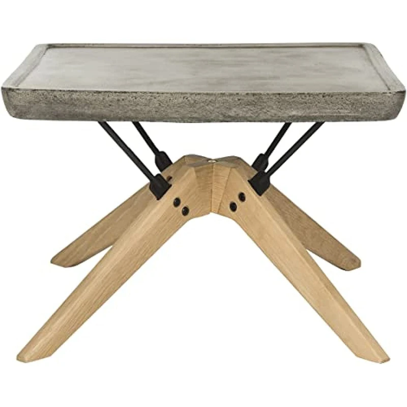 SAFAVIEH Outdoor with Concrete Coffe Table with Wood Legs, in Dark Grey