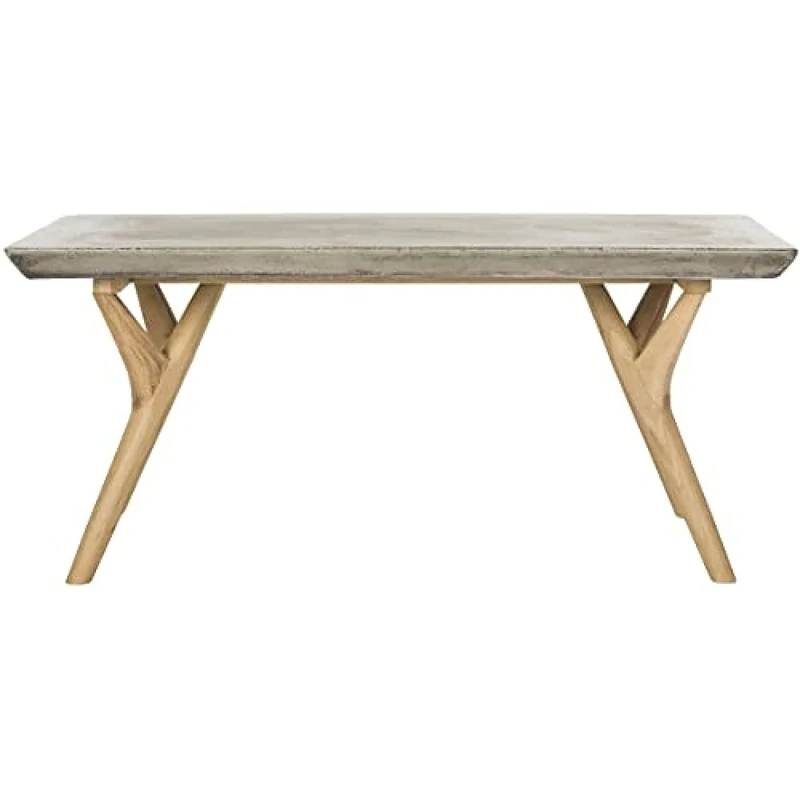 SAFAVIEH Outdoor with Concrete Coffe Table with Wood Legs, in Dark Grey