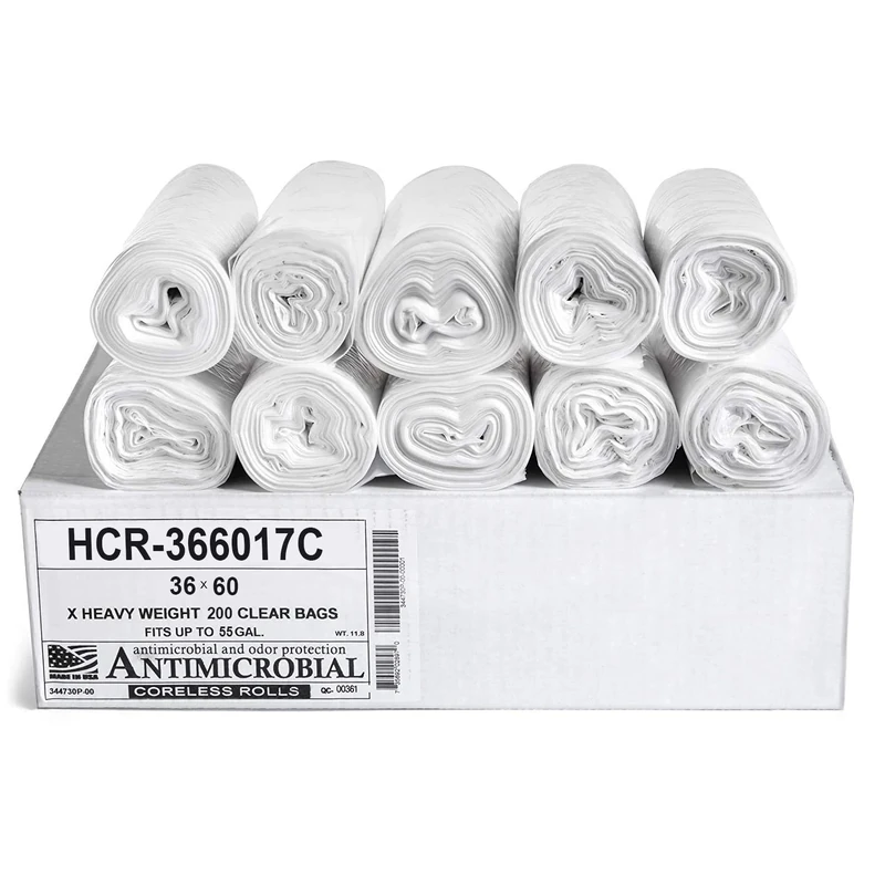 Aluf Plastics HCR-366017C High Density Star Sealed Coreless Roll Bags, 55 gal, Polyethylene, 36" x 60", Clear (Pack of 200)