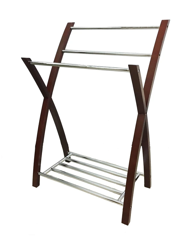 ASPECT Free Standing Towel Rack W/Bottom Shelf, Wood, Chrome/Mahogany, 54 x 41 x 80 cm