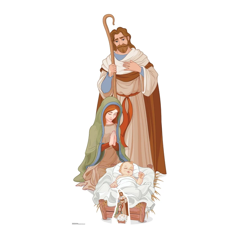 Star Cutouts Ltd SC1107 Life Size Cut Out with Mini Version of Nativity Scene, Cardboard, Multi-Colour, 183 x 88 x 183 cm