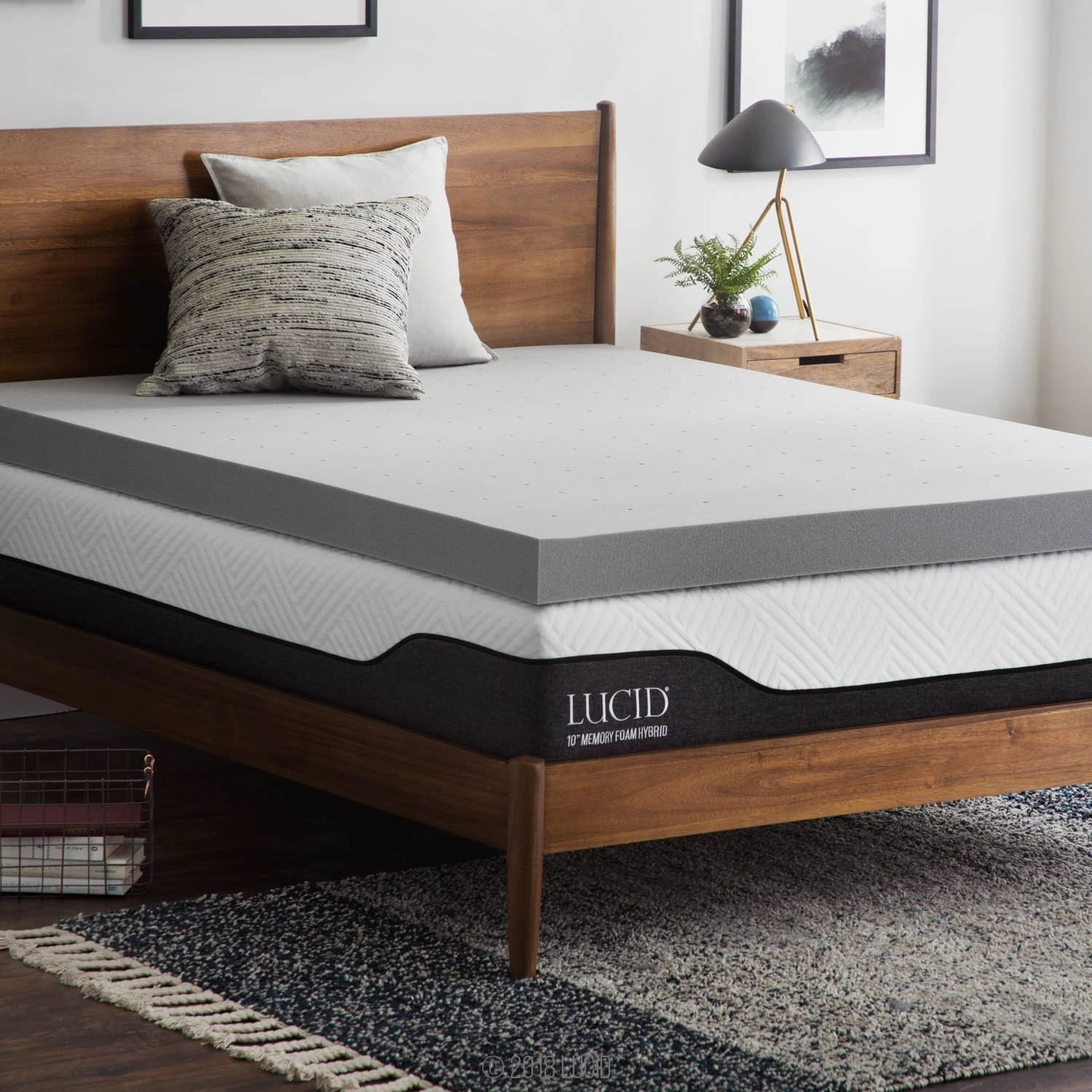 LUCID 4 Inch Bamboo Charcoal Memory Foam Mattress Topper - King