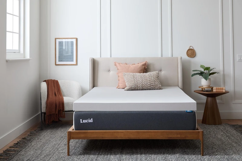 LUCID 4 Inch Bamboo Charcoal Memory Foam Mattress Topper - California King