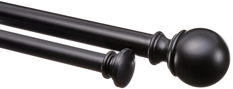 Amazon Basics Extendable Double Window Curtain Pole with Ball Finials, 19 mm Diameter, 183 to 366 cm, Black