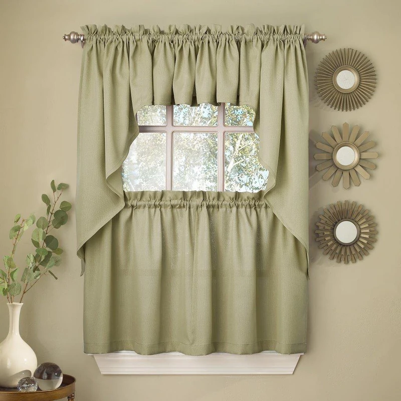 Sweet Home Collection Swag Choice of 24" or 36" Tier Pair, Ribcord Sage, 12" W x 60" L (Pack of 1)