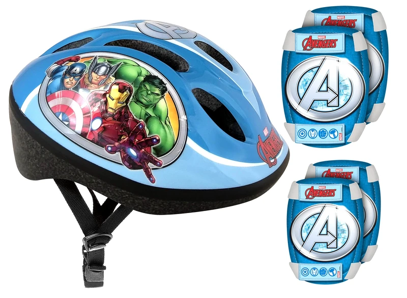 Stamp - Marvel Avengers AV299507 Protective Set Including Helmet + Knee Pads and Elbow Pads - Blue (52-56)