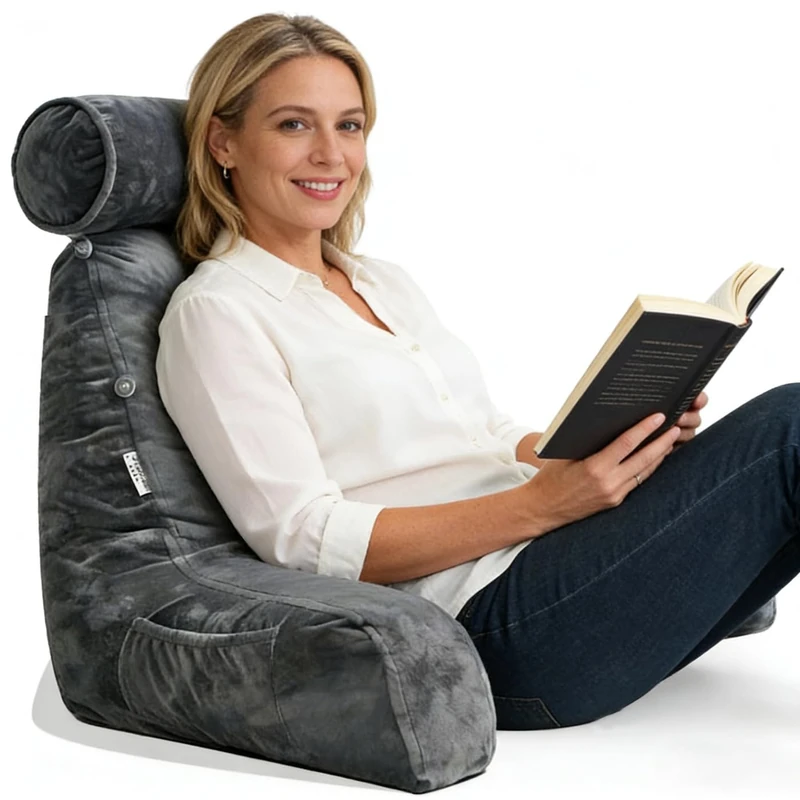 mittaGonG Shredded Foam Reading Pillow with Detachable Neck Roll Pillow & Support Bed Backrest Pillow with Arms - Great Support for Reading, Relaxing, Watching TV - Perfect for Adults, Teens, and Kids
